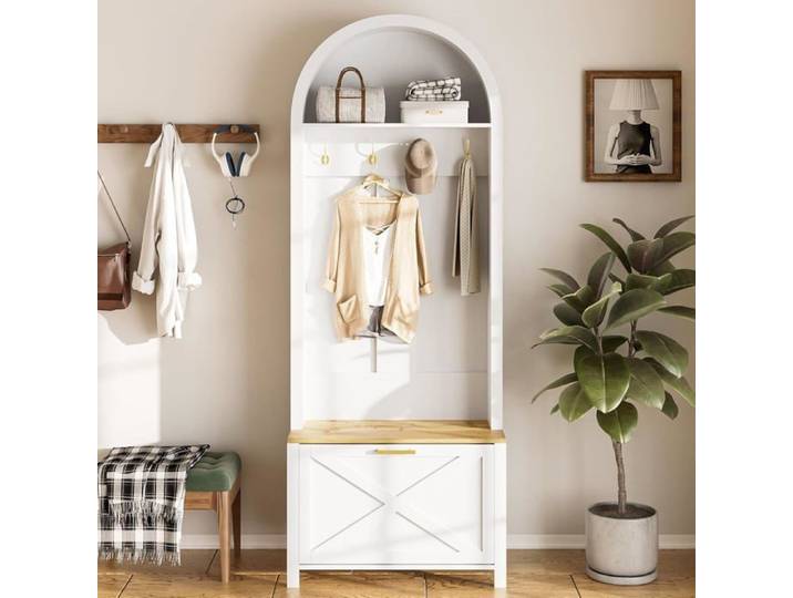 Armoire d'entrée multifonctionnelle avec étagère à chaussures rangement et crochets – Portemanteau pour entrée 75x35x195cm noir