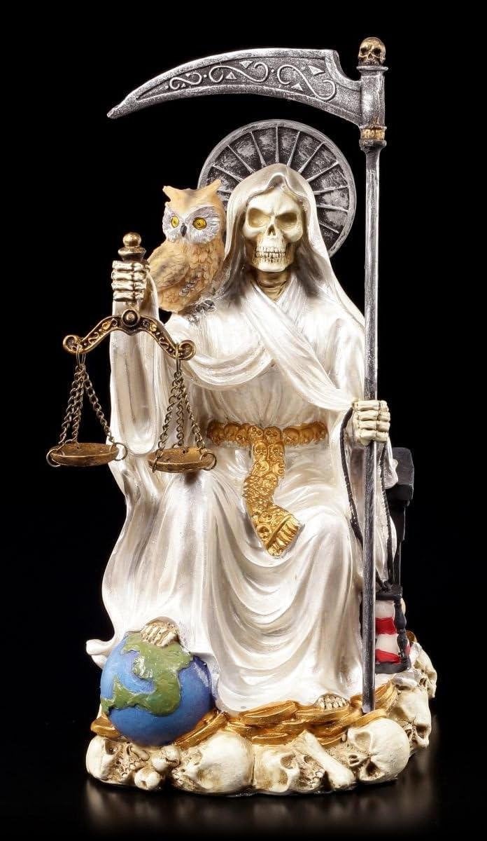 Santa Muerte Figuur - Handgeschilderd Beschermengel Beeld in Wit - Hoogte: 23 cm