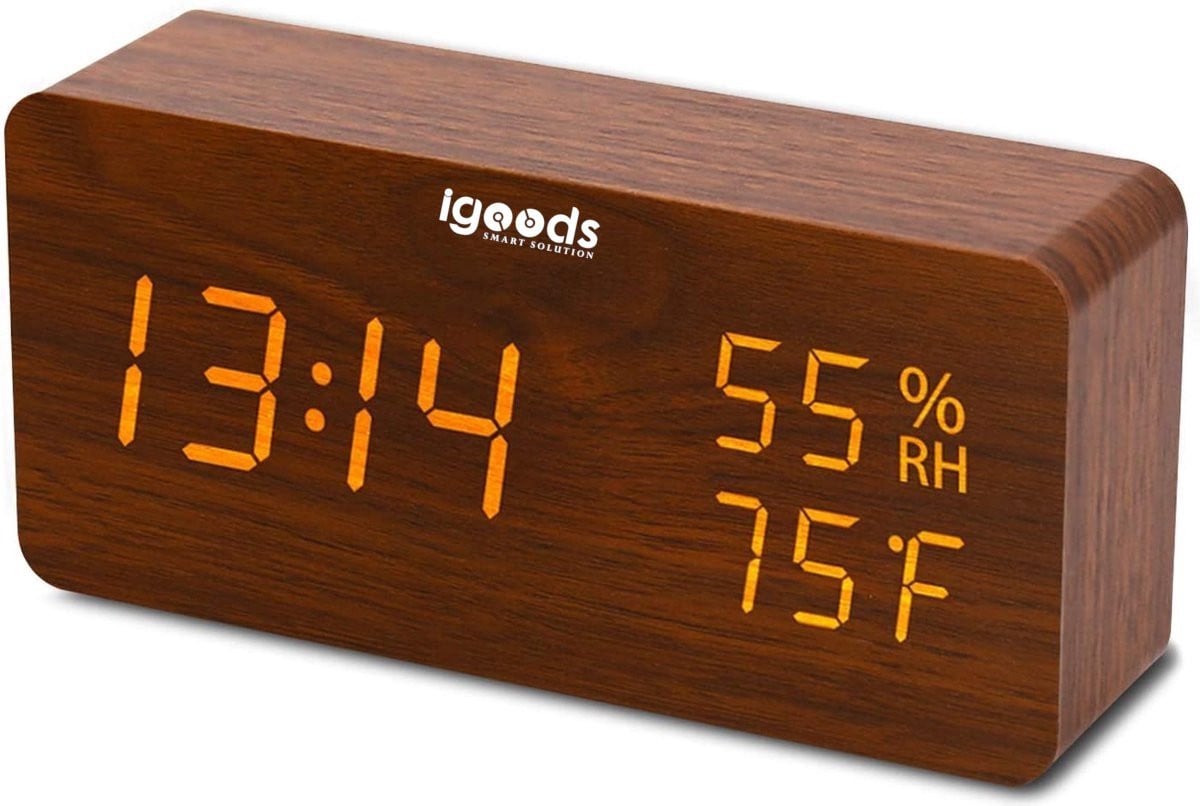 Igoods Digitale LED Wekker met Houten Design - Bruin