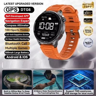 Inspire Daily Merch Military GPS Smartwatch With Offline Maps Storage Waterproof Fitness Watch orange