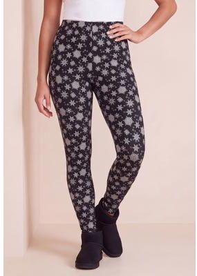 Plus Size Women's Plus Size Essential Stretch Ankle Length Pull-On Legging by Roaman's in Black Falling Flakes (Size L) Activewear Workout Yoga Pants