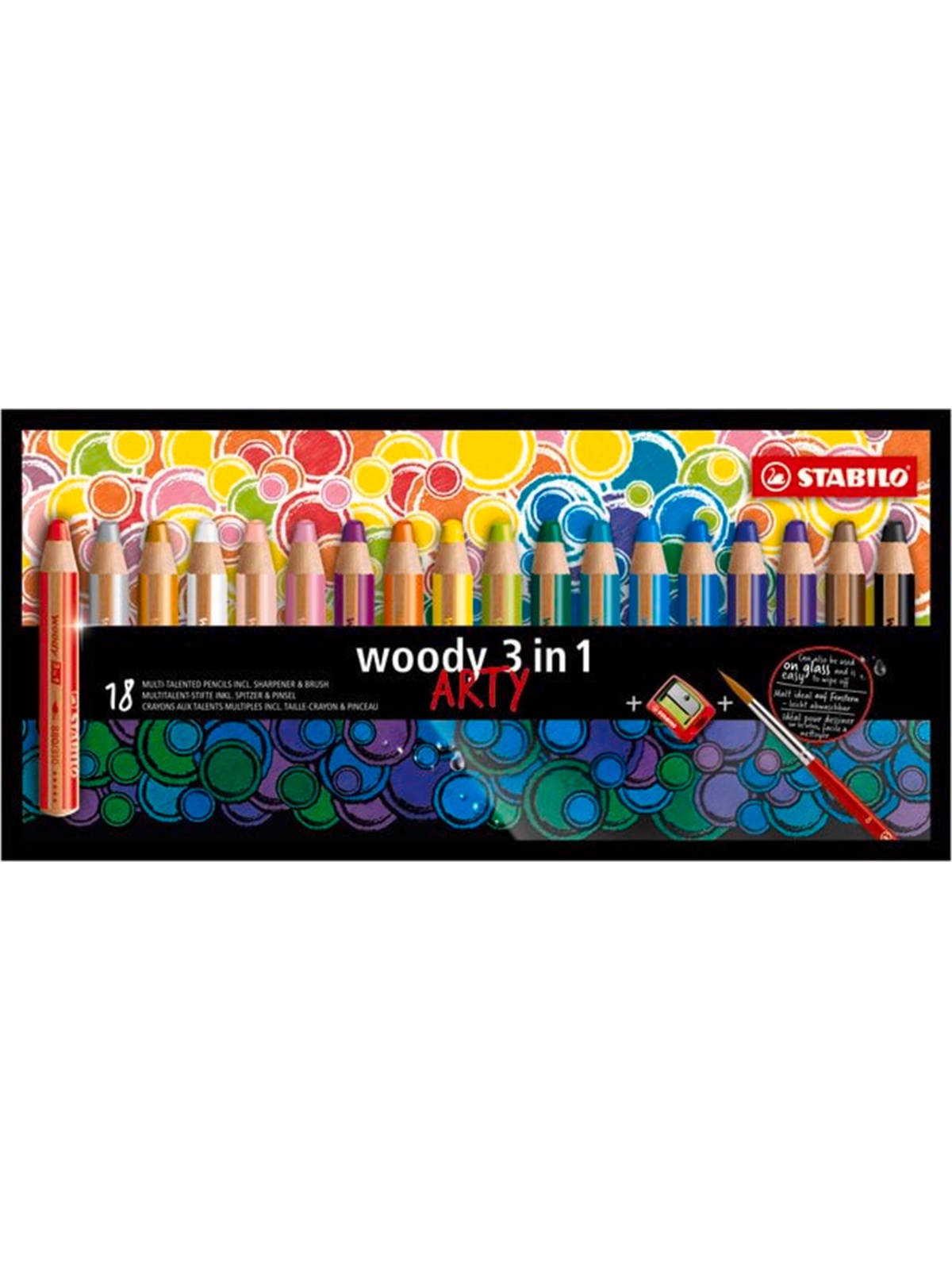 STABILO woody Arty 3 in 1 cardboard wallet of 18 pens incl. a sharpener