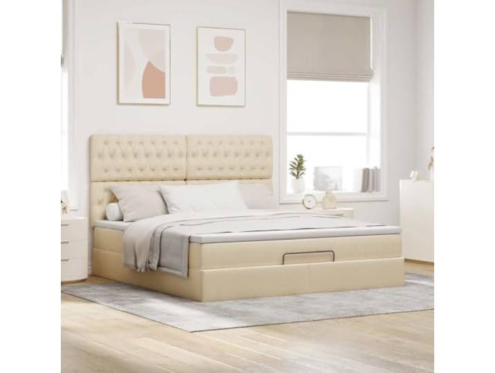 KTHLBRH Boxspringbett mit Matratze 180 x 200 cm Creme Taschenfedern, Polyestergewebe, hydraulisches Heben, Unterbettkommode