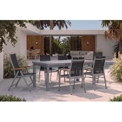 KETTLER Granada Garten-Essgruppe, silber, Alu/Textilene, Tisch 180/240x100cm, 4 Stapel-, 2 Klappstühle
