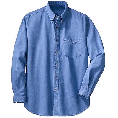 Herren Jeanshemd dunkelblau Langarm schlicht Turndown Urlaub täglich Fronttasche Kleidung Bekleidung Denim Mode lässig