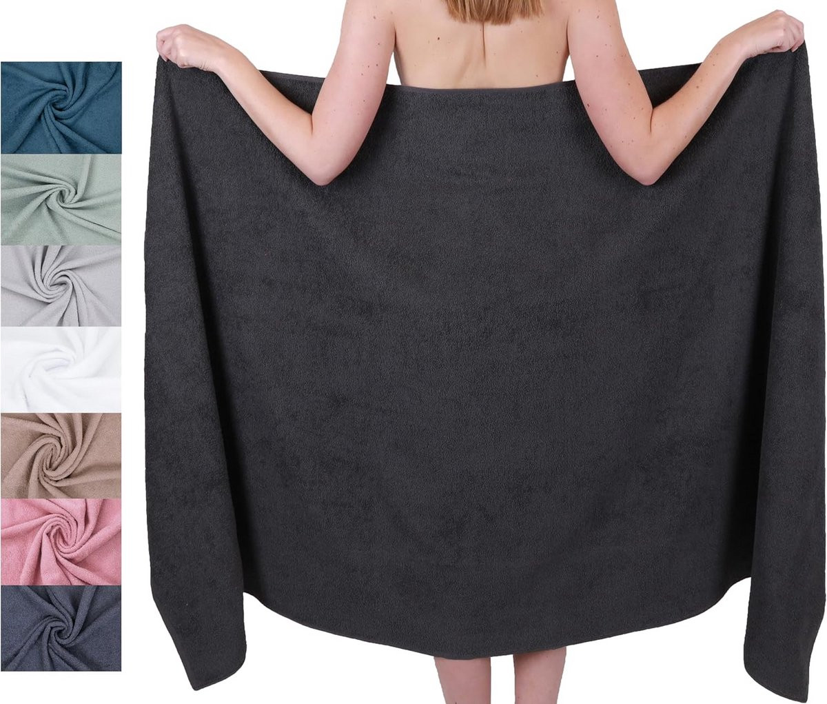 Merkloze XXL badstof handdoek voor volwassenen, 100% katoen, 100 x 200 cm, grafiet