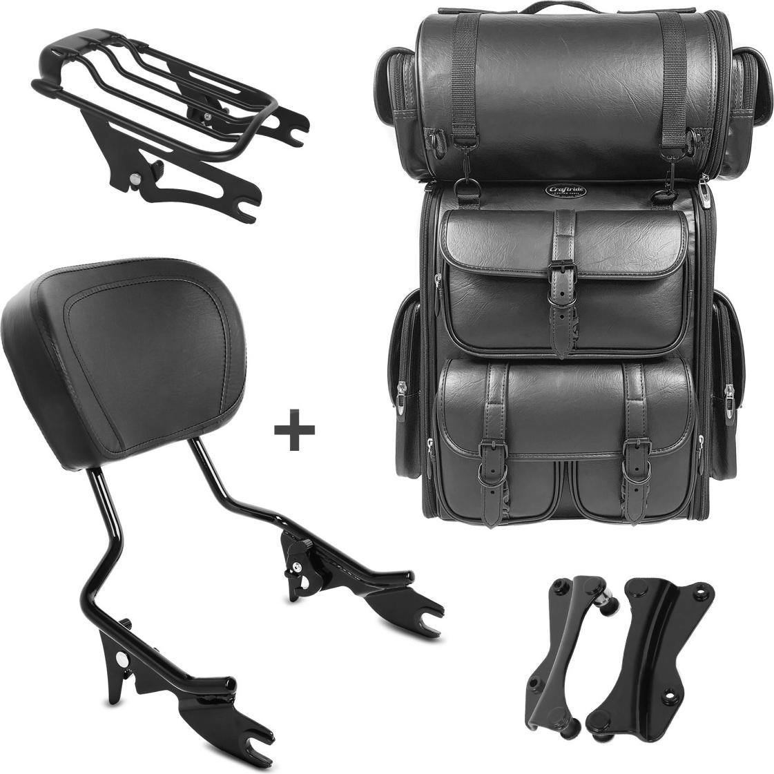 Sissybar AW + Hecktasche LX für Chopper / Custombikes Touring 14-25 mi