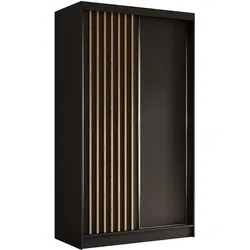KLEIDERSCHRANK mit furnierten Schiebetüren und Aluminium-Leisten - LABELO - 120 cm Schwarz+Schwarz+Artisan