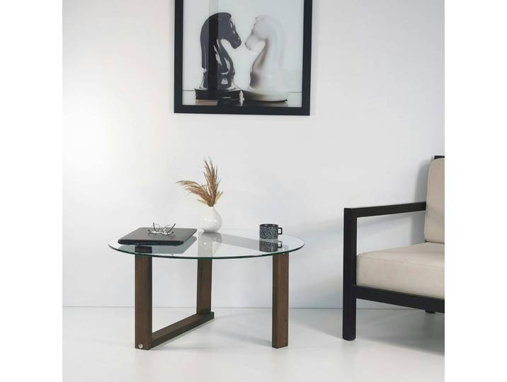Table basse ronde en verre - pied labyrinthe ANZIO