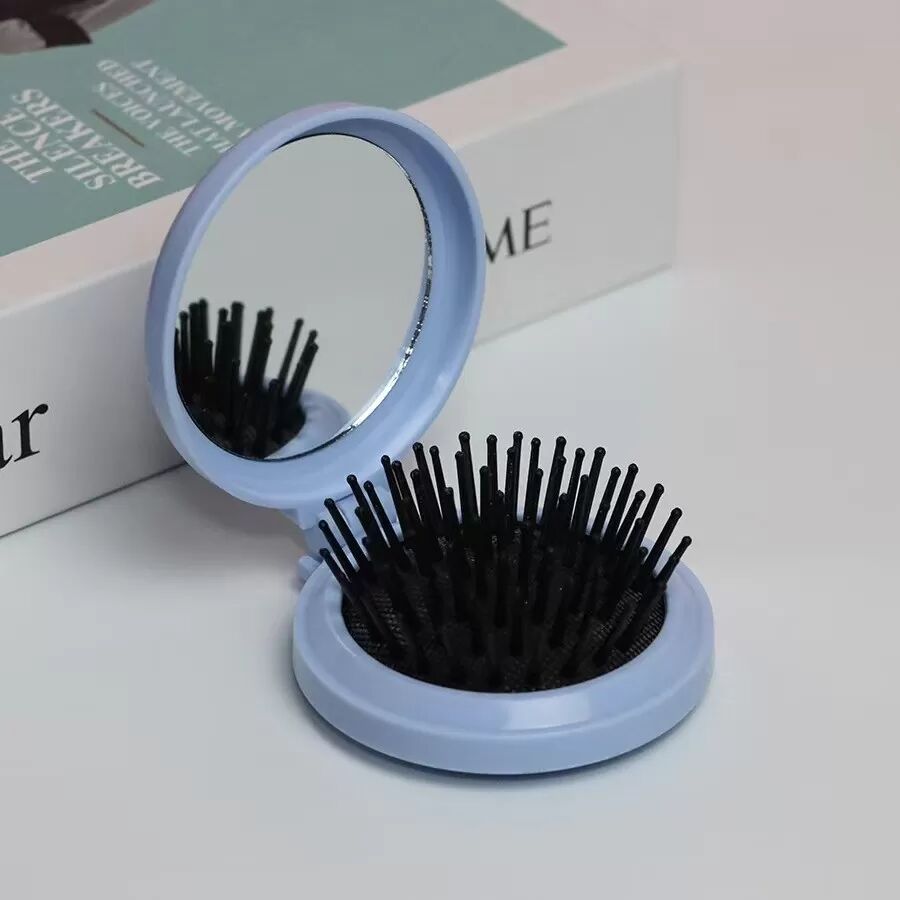 INF Peigne Pliant Compact à Coussin d'Air avec Miroir de Maquillage Bleu