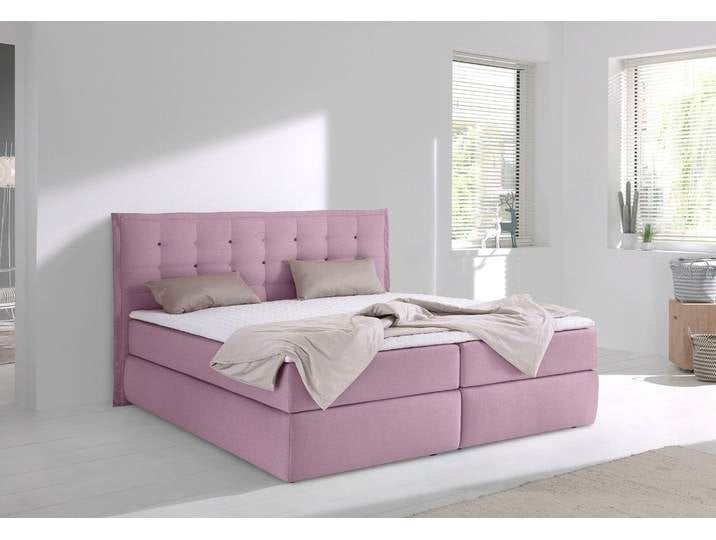 Boxspringbett, Feinstruktur, Rosa, 215×210 cm, 7-Zonen Kaltschaummatratze, Modern, Inosign