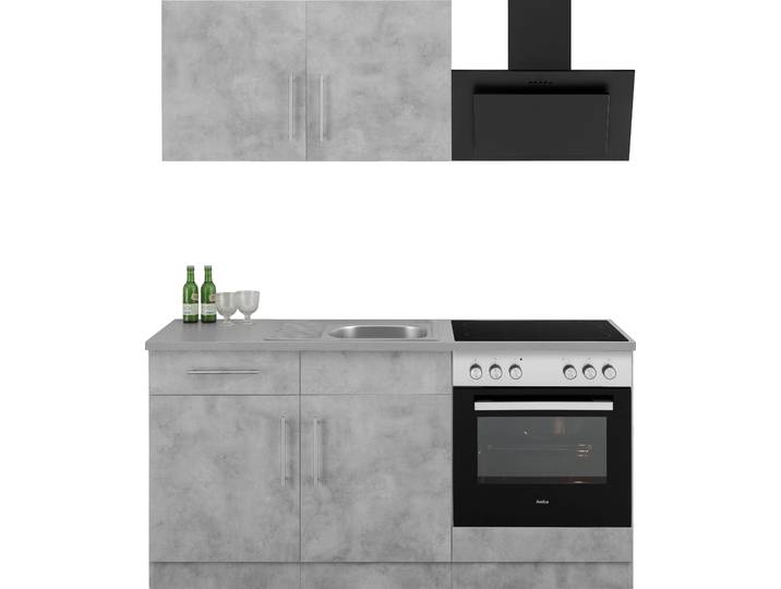 Pantryküche WIHO KÜCHEN Cali , grau (küche: grau, front: betonfarben, korpus: betonfarben, arbeitsplatte: canvas grau), B:160cm T:60cm, Komplettküchen-Sets, Küchenzeile, wahlweise mit E-Geräten, Breite 160 cm