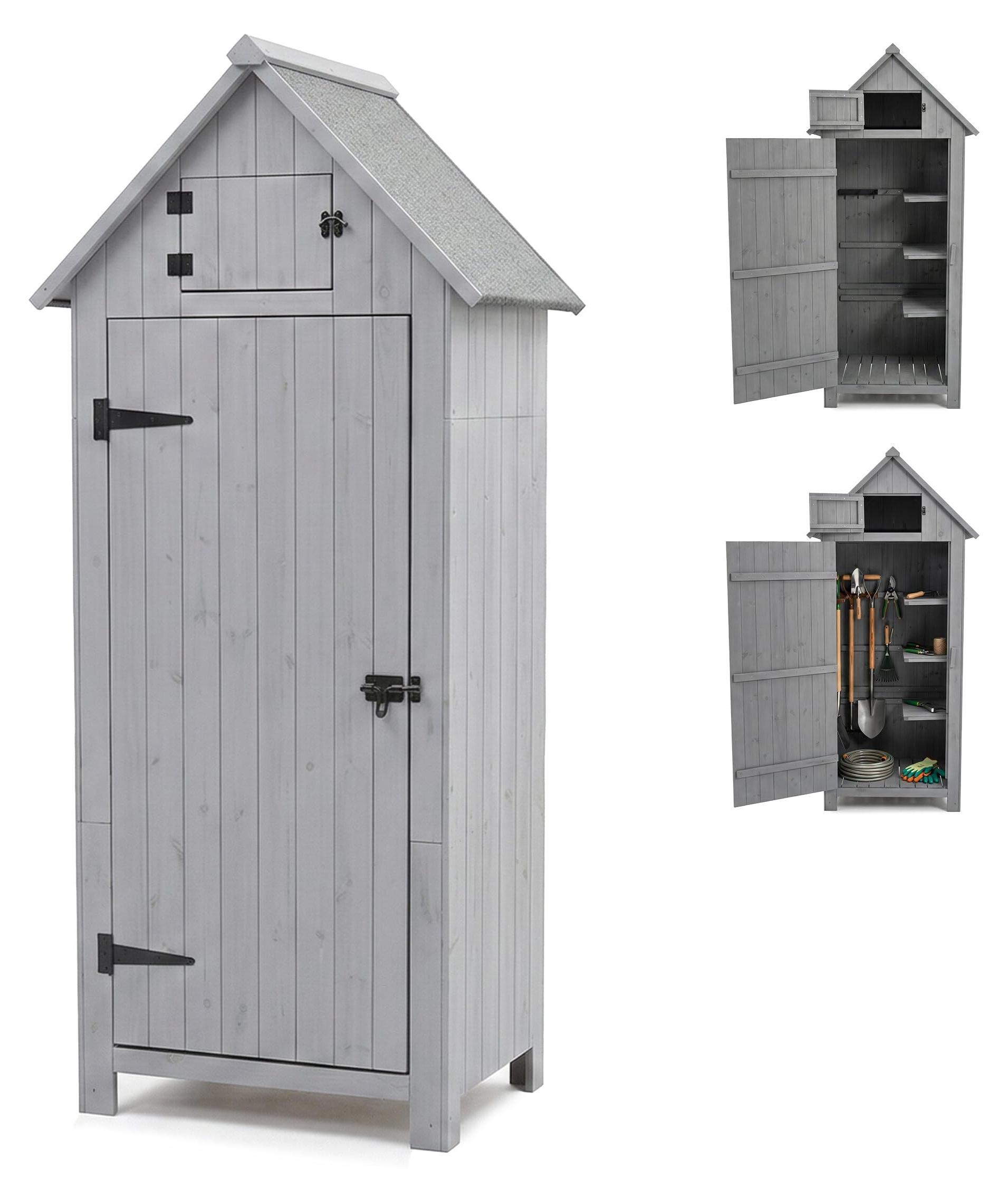Gartenschrank aus Holz, wetterbeständig, 179x77x53 cm, grau, 3 Böden
