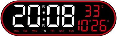 Daily Discovery LED Digital Wall Clock With Remote Control Large Digital Calendar Clock With Temperature Date Display red