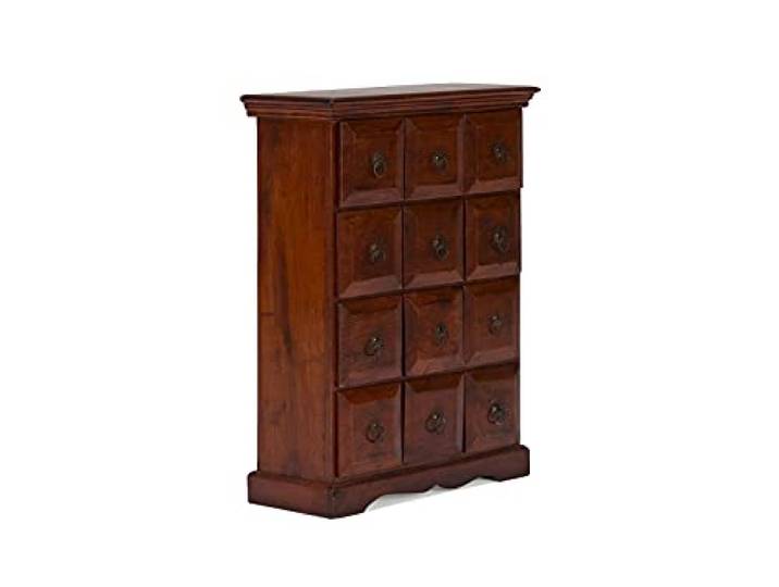 Woodkings Kommode Texas 58 x 82 cm aus massiver Akazie – Schmaler Apothekerschrank mit 12 Schubladen in Braun im Landhausstil