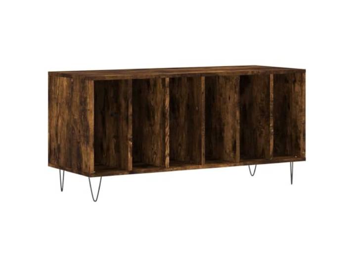 HKQWPBF Plattenschrank Räuchereiche 100x38x48 cm Holzwerkstoff Schallplattenschrank, Vinylschrank, LP-Aufbewahrung, Eisenbeine, Stauraum, Plattenspieler-Ablage, Holzwerkstoff, Räuchereiche