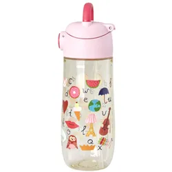 RICE Kinder Trinkflasche ABC-Print – Bunt, Robust & Skandinavisch für unterwegs, Pink ABC-Print - H22 Ø7.5 cm, 550 ml