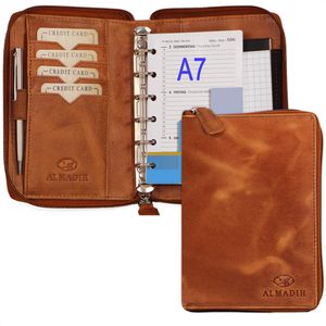 Almadih Systemplaner Organizer Kalender 2026, braun deluxe, Echt Leder, A7