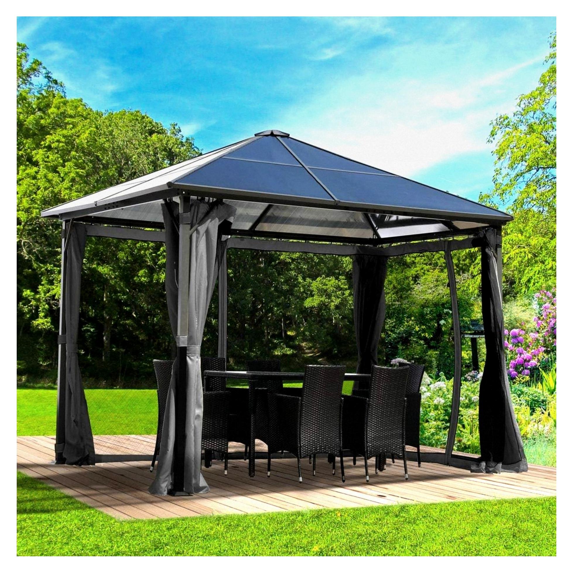 Alu Pavillon Summerdream | verschiedene Modelle & Farben | Größen 3x3m 3x4m | Moskitonetz | | wasserdicht | UV-Schutz | festes Dach | 3x3m Grau