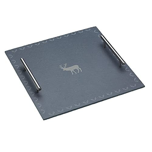 KitchenCraft We Love Christmas leistenen serveerplank met rendierpatroon en handvatten