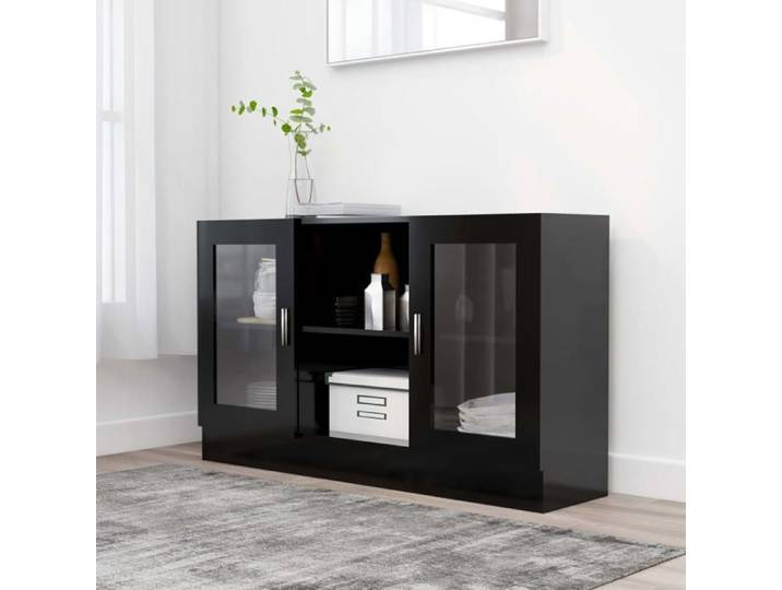 Clarence* Bahut Meuble Enfilade - Armoire à vitrine Noir 120x30 5x70 cm Bois d'ingénierie &Europ1748583
