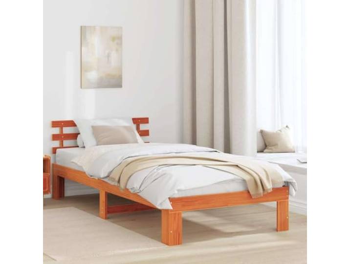 Massives Kiefernholz minimalistische Eleganz Einzelbett Braun 90 x 200 cm Bettrahmen Wachsbraun 90 x 200 cm Massives Kiefernholz Bettgestell Mit Kopfteil Stabil Holzlattenrost