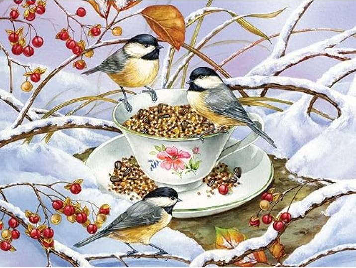 Cobble Hill legpuzzel XXL Chickadee Tea 275 stukjes winter vogel