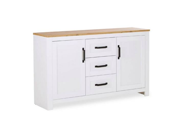 Homestyle4u Kommode Flur Kommode 150x89,5x41 Sideboard Eiche Anrichte Schrank Landhaus, Schwarze Griffe