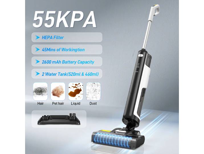 Redroad W12 SE Aspirateur sans fil eau et poussière, serpillière, aspiration 55000Pa, nettoyeur de sols à aspiration automatique, autonettoyant, appareil électroménager intelligent