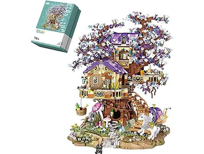 Tirff Baumhaus Modell Bausteine, 3991 Klemmbausteine Baumhaus Bausteine Haus Bausatz Set, Großes Treehouse Holzhütte Modulares Haus Modellbausatz, Geschenkidee für Sammler, Kompatibel mit L*go Haus