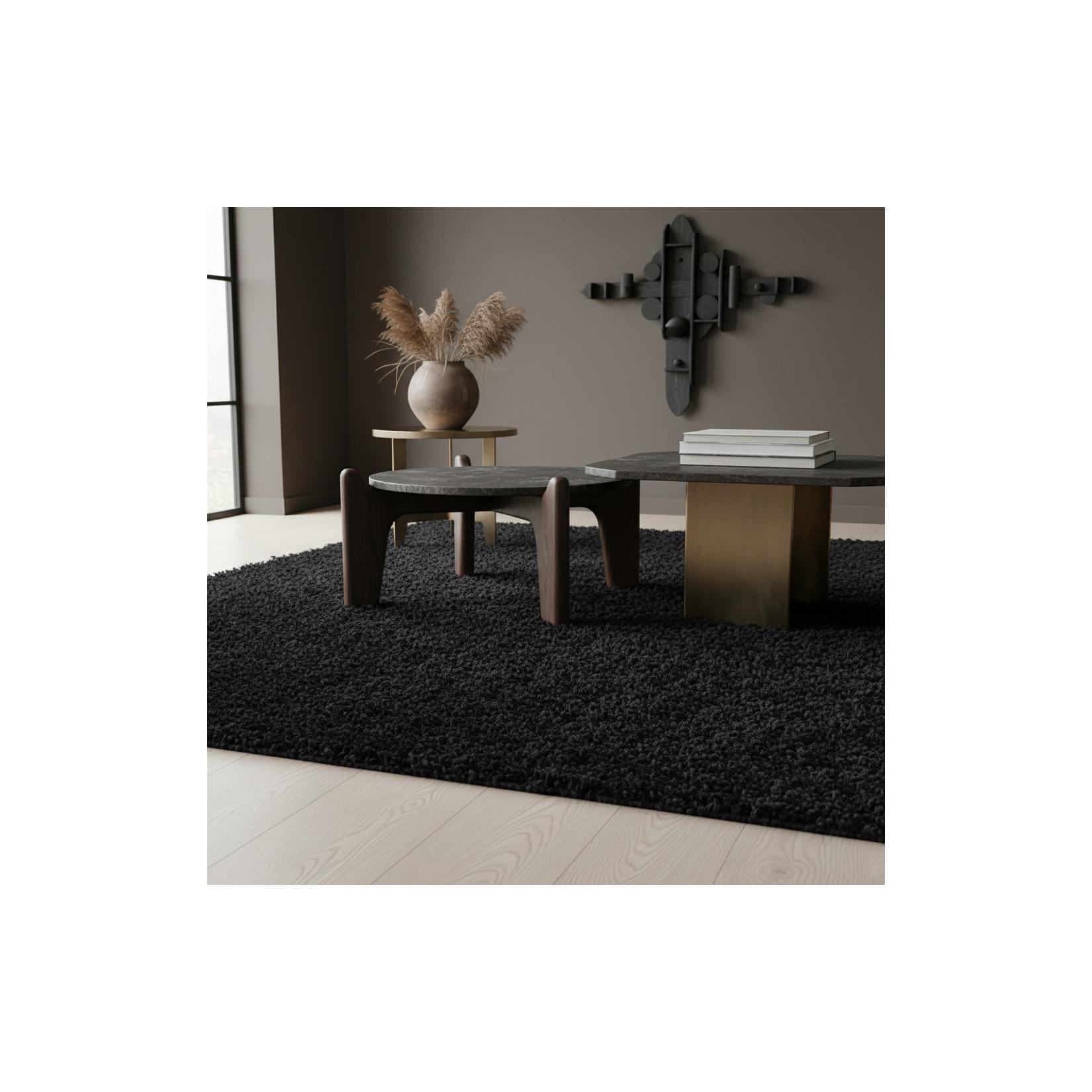 Hochflorteppich SPREE, einfarbig, Schwarz, Ø 80 cm