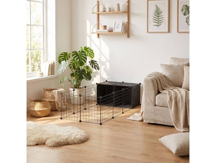 PawHut Enclos Modulable 31 Panneaux Acier Noir 140x70x52cm