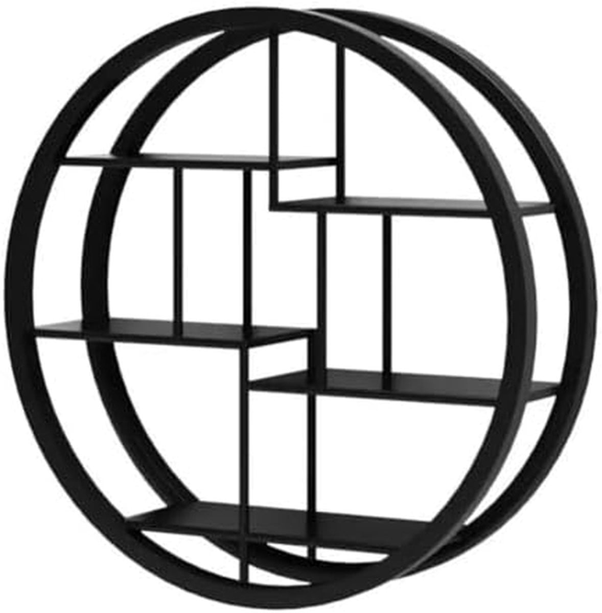 Zwarte ronde zwevende wandplank met vijflaags ontwerp - 80 x 80 cm