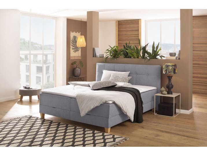Boxbett, Grau, 208x227 cm, Holzwerkstoff, Bettkasten & Topper, Klassisch, Home-affaire
