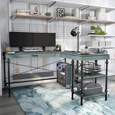 Furniture of America Haley Farmhouse 59-inch Metal L-Shaped Computer Desk with USBs