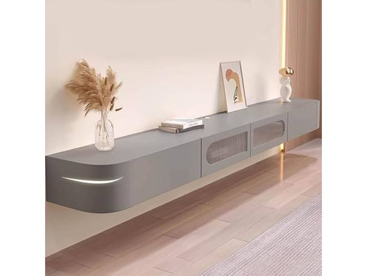 SZKTHD Hängender TV-Schrank Wandmontierte TV-Einheit Im Wohnzimmer Schwebende TV-Bank Mit Schubladen Gummiholzmaterial(Grey,180CM/70.9IN)