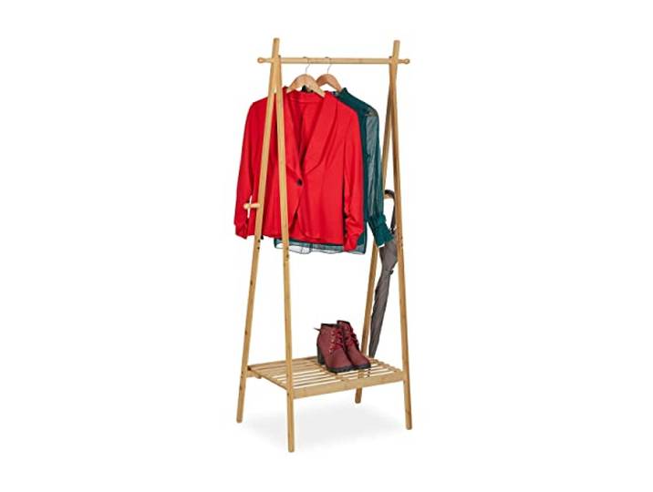Relaxdays Portemanteau en Bambou\, Pliable\, Tringle à vêtements\, Surface\, 4 Crochets\, Non Fixe\, HLP 160x74x42 cm\, Nature
