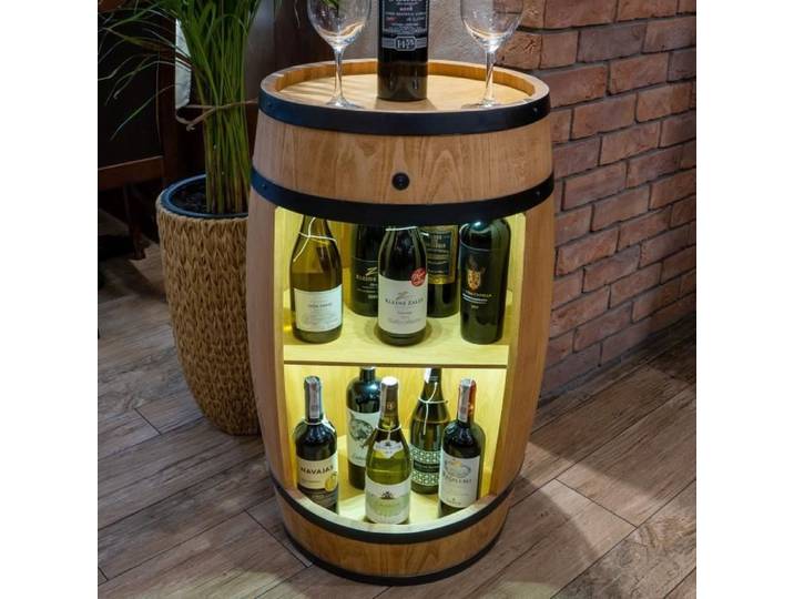 Tonneau en Bois - Creative Cooper - 80cm - Éclairage LED - Rangement Bouteilles - Chêne