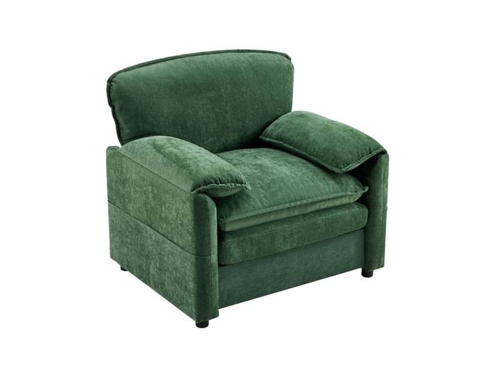 Redom Sessel mit doppelten Seitentaschen und mehrschichtiger Polsterung, Retro-Design, Dunkelgrün, Grün, Kunststoff, 92x90x96 cm, Wohnzimmer, Sessel, Polstersessel