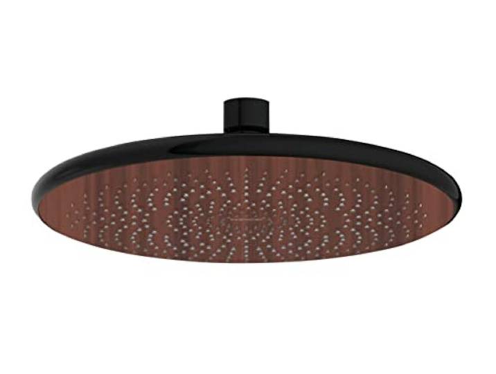 WENKO Regenduschkopf Watersaving Wood, wassersparender Duschkopf in Holz-Optik, spart Wasser bei vollem Komfort, ½“ Universalanschluss und geeignet für Durchlauferhitzer, Ø 22,5 cm, Braun/Schwarz