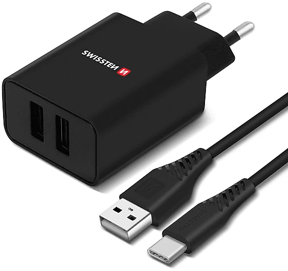 Swissten Netzwerkadapter SMART IC 2.1A + Kabel USB-C 1,2m schwarz