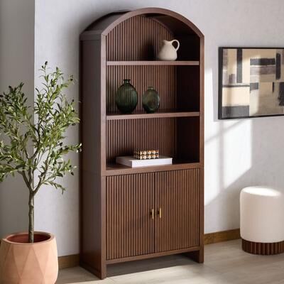 "SAFAVIEH Couture Elladora Ribbed 34.1-Inch Wood Bookshelf, Modern - 34"" W x 15"" D x 76"" H"