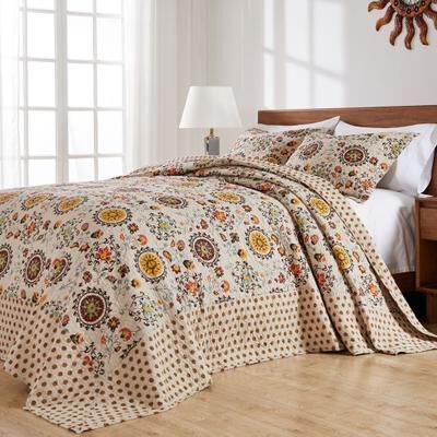 Andorra Traditional Cotton Quilted Bedspread Set by Greenland Home Fashions in Multi (Size QUEEN)