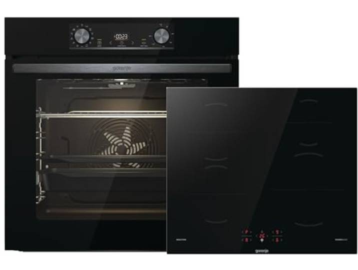 Gorenje Black Induction Set 2, Kombination aus autarkem Kochfeld GI6401BSC und Einbau-Backofen BOS6737E06BG, 77L, Made in Europe, ExtraSteam, AirFry, PizzaMode 300°C, PerfectGrill, schwarz