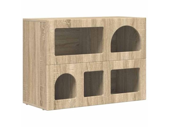 Sideboard ELST Sonoma-Eiche 80,5 x 35 x 59 cm Holzwerkstoff Moderne rechteckige Form, mehrere Regale, Holzwerkstoff, Esszimmer, Wohnzimmer, Flur, minimalistischer Look, viel Stauraum
