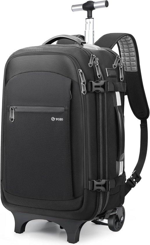 Rucksack mit Vakuumkompression, 60 Liter, Handgepäck-Trolley mit Rollen - Wasserabweisender Laptop-Rucksack für 17,3-Zoll-Laptops - Schwarz - Perfekt für Reisen und Geschäftsreisen