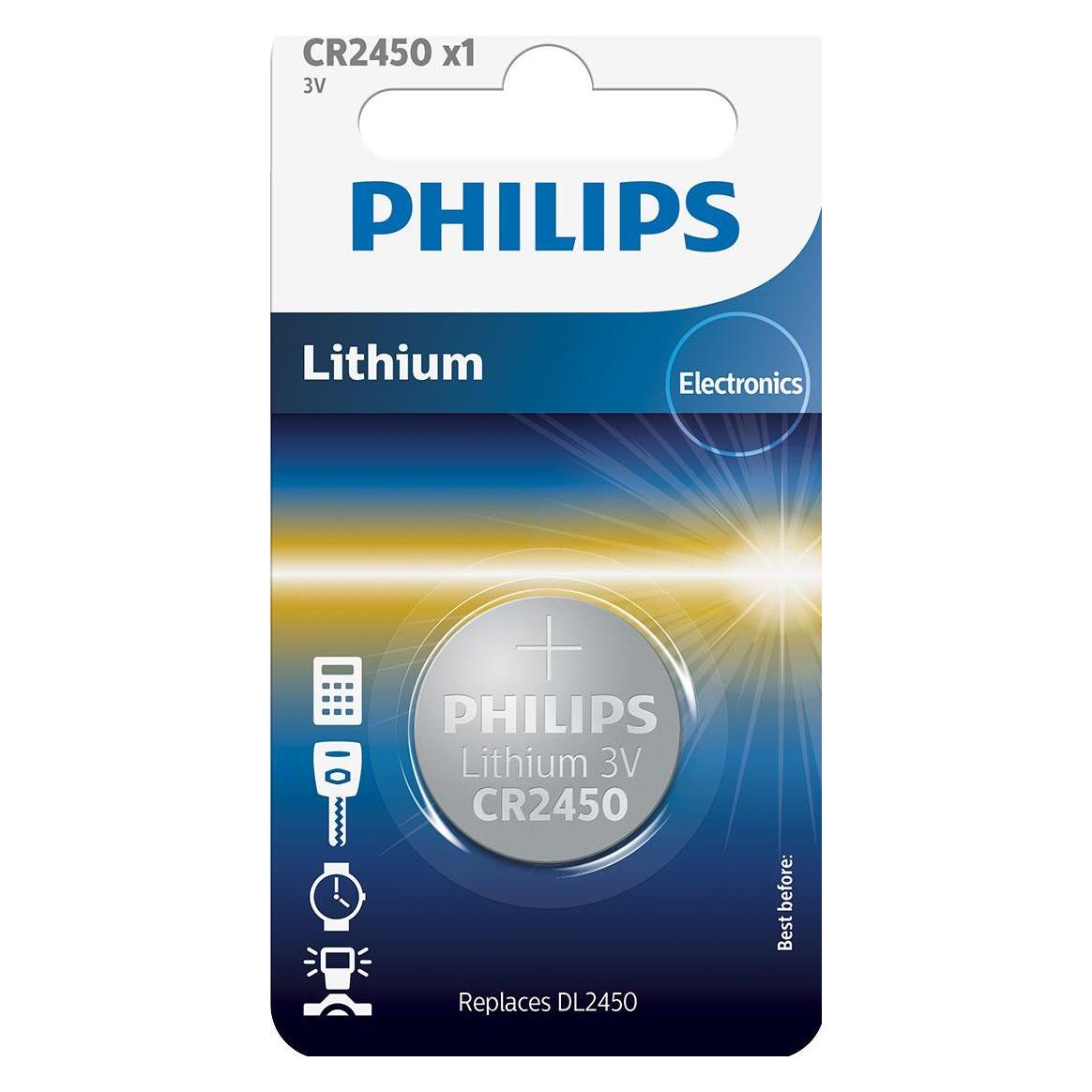 Philips Akku CR2450/10B (1 Stk., CR2450, 600 mAh) (CR2450/10B)