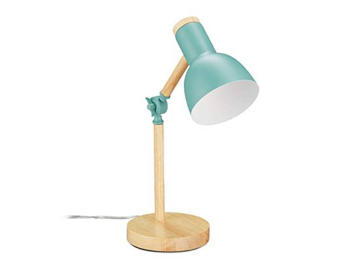 Relaxdays Schreibtischlampe, verstellbare Retro Tischlampe, Holz & Metall, E14 Fassung, HxD: 45,5 x 14,5 cm, Farbwahl