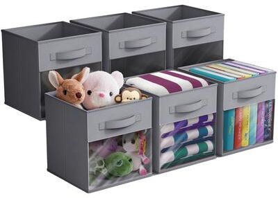 "Sorbus 11"" Storage Bin with Clear Window – 6-Pack Foldable Fabric Organizers - 10.5” L x 10.5” W x 11” H"