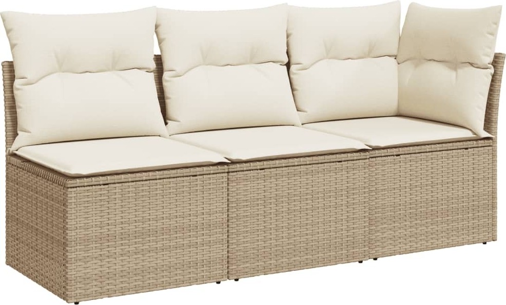 Gartensofa mit Kissen 3-Sitzer Beige Poly Rattan